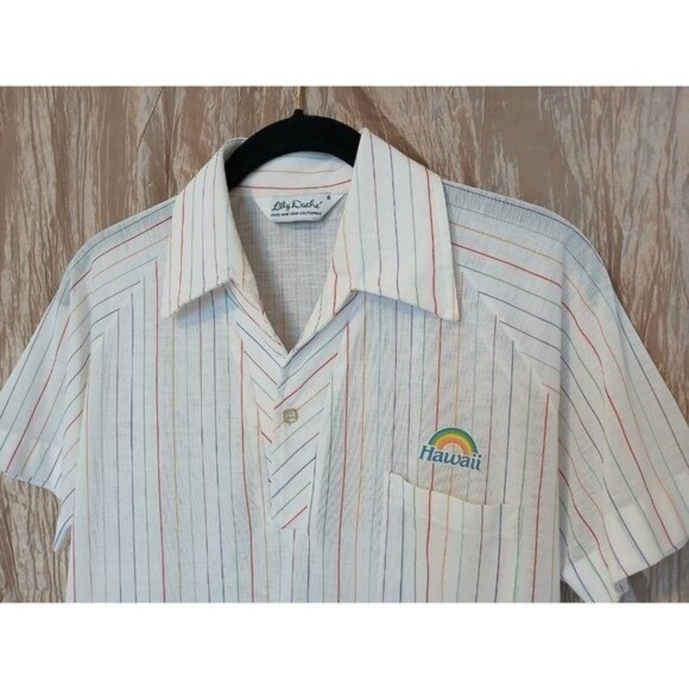 Lilly Dache Vintage 70's Disco  Polyester Polo Shirt Mens S Multicolor‎ Rainbow